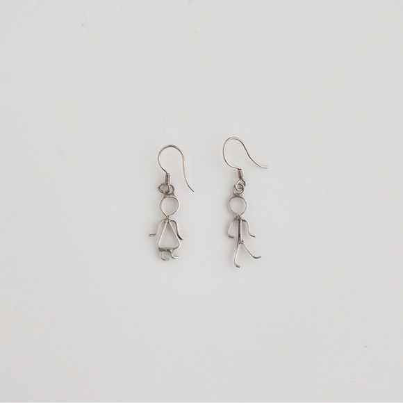 Vintage Jewelry - Vintage Figural Boy and Girl Dangle Drop Earrings Silver Tone Wire Work Jewelry